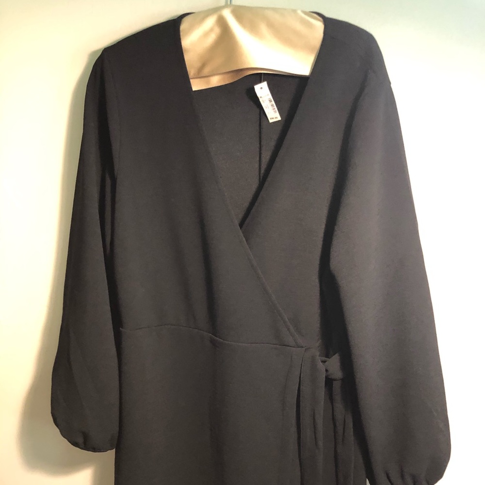 Madewell texture&thread blk faux wrap dress sz 14